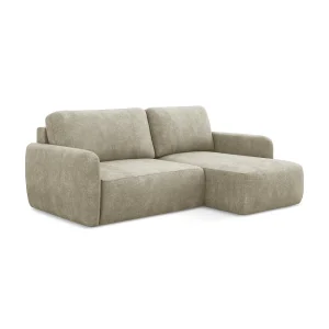 Hoekslaapbank rechts van beige chenille stof – CORLE Hoekslaapbank rechts van beige chenille stof – CORLE