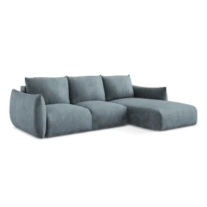Hoekslaapbank rechts van jeans chenille stof – SAVONA Hoekslaapbank rechts van jeans chenille stof – SAVONA