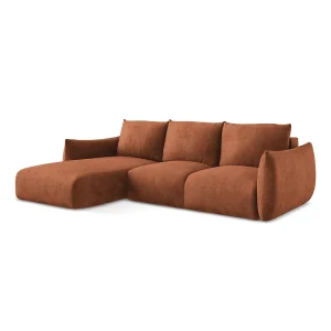 Hoekslaapbank links van terracotta chenille stof – SAVONA Hoekslaapbank links van terracotta chenille stof – SAVONA