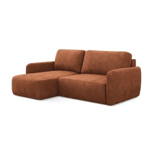 Hoekslaapbank links van terracotta chenille stof – CORLE Hoekslaapbank links van terracotta chenille stof – CORLE