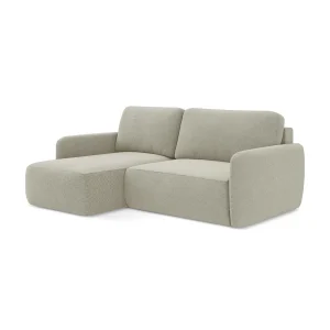 Hoekslaapbank links van lichtbeige textuurstof – CORLE Hoekslaapbank links van lichtbeige textuurstof – CORLE
