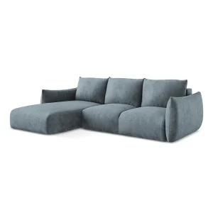Hoekslaapbank links van jeans chenille stof – SAVONA Hoekslaapbank links van jeans chenille stof – SAVONA