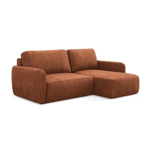 Hoekslaapbank rechts van terracotta chenille stof – CORLE Hoekslaapbank rechts van terracotta chenille stof – CORLE
