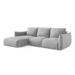 Hoekslaapbank links van lichtgrijs chenille stof – SAVONA Hoekslaapbank links van lichtgrijs chenille stof – SAVONA