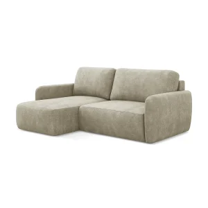 Hoekslaapbank links van beige chenille stof – CORLE Hoekslaapbank links van beige chenille stof – CORLE
