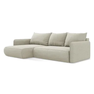 Hoekslaapbank links van lichtbeige textuurstof – PALERMO Hoekslaapbank links van lichtbeige textuurstof – PALERMO