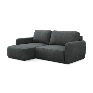 Hoekslaapbank links van donkergrijs chenille stof – CORLE Hoekslaapbank links van donkergrijs chenille stof – CORLE