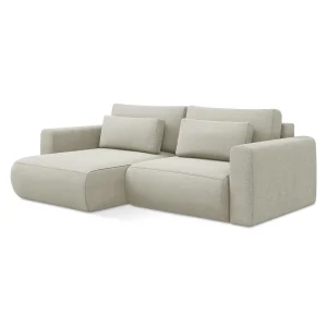 Hoekslaapbank links van lichtbeige textuurstof – PERUGIA Hoekslaapbank links van lichtbeige textuurstof – PERUGIA