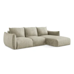 Hoekslaapbank rechts van beige chenille stof – SAVONA Hoekslaapbank rechts van beige chenille stof – SAVONA