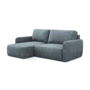 Hoekslaapbank links van jeans chenille stof – CORLE Hoekslaapbank links van jeans chenille stof – CORLE