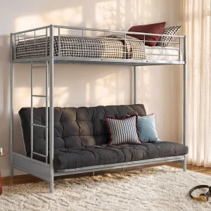 Hoogslaper 90 x 190 cm – Met uitklapbare bank – Metaal – Zilver + Zwart Futon – Koop nu Hoogslaper 90 x 190 cm – Met uitklapbare bank – Metaal – Zilver + Zwart Futon – Koop nu