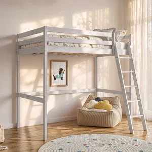 Hoogslaper GEDEON II – 140 x 190 cm – Massief grenen – Gebleekt + matras – Koop nu online Hoogslaper GEDEON II – 140 x 190 cm – Massief grenen – Gebleekt + matras – Koop nu online
