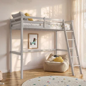 Hoogslaper GEDEON II – 90 x 190 cm – Massief grenen – Gebleekt + matras – Koop nu online Hoogslaper GEDEON II – 90 x 190 cm – Massief grenen – Gebleekt + matras – Koop nu online