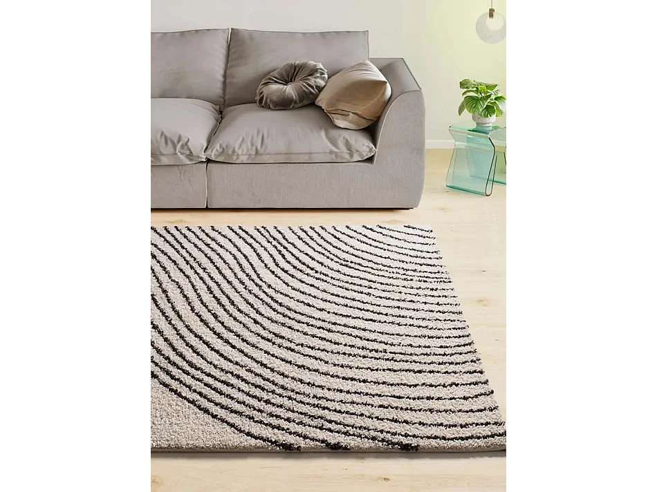 Hoogpolig tapijt - shaggy abstract - wit / zwart - 80x150 cm - LUSH