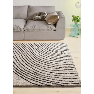 Hoogpolig tapijt – shaggy abstract – wit / zwart – 160×230 cm – LUSH