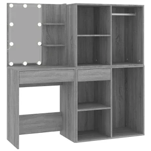 Kaptafel met kastjes LED bewerkt hout grijs sonoma eiken Kaptafel met kastjes LED bewerkt hout grijs sonoma eiken