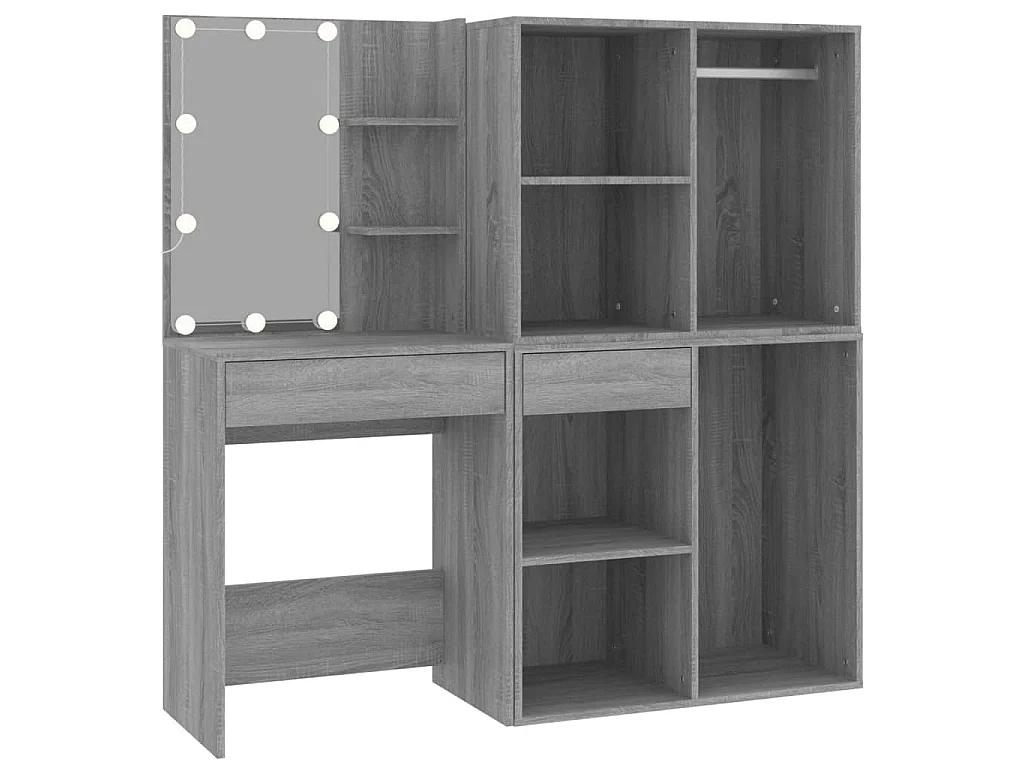 Kaptafel met kastjes LED bewerkt hout grijs sonoma eiken