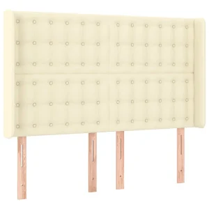Hoofdbord met randen 147x16x118/128 cm kunstleer crèmekleurig