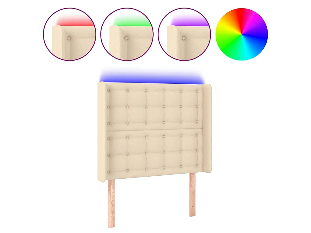 Hoofdbord LED 103x16x118/128 cm stof crèmekleurig