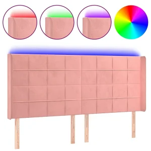 Hoofdbord LED 183x16x118/128 cm fluweel roze