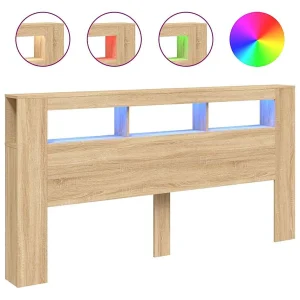 Hoofdbord met LED 200×18,5×103,5 cm bewerkt hout sonoma eiken Hoofdbord met LED 200×18,5×103,5 cm bewerkt hout sonoma eiken