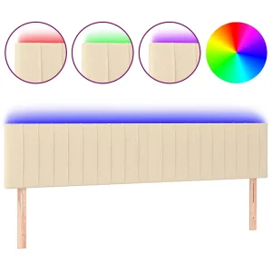 Hoofdbord LED 180x5x78/88 cm stof crèmekleurig