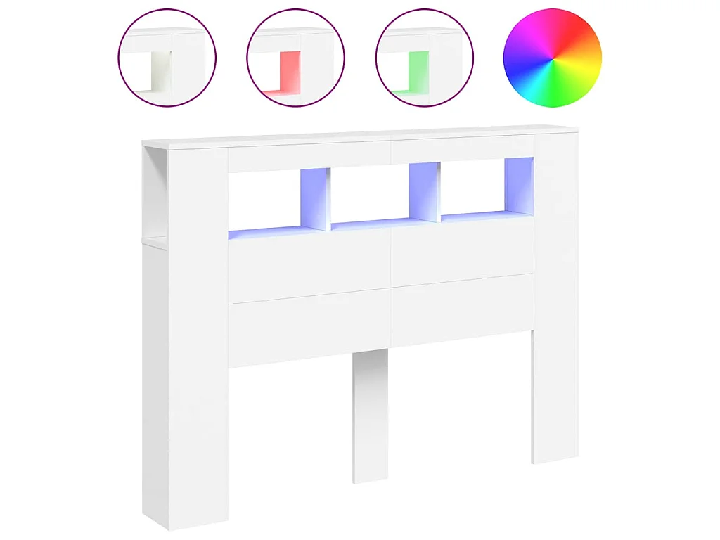 Hoofdeinde met LED 140x18,5x103,5 cm bewerkt hout wit