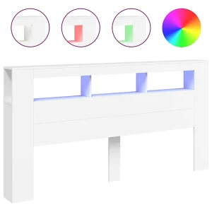 Hoofdeinde met LED 200×18,5×103,5 cm bewerkt hout wit Hoofdeinde met LED 200×18,5×103,5 cm bewerkt hout wit