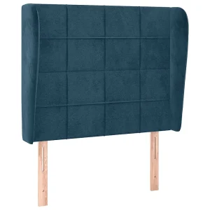Hoofdbord met randen 83x23x118/128 cm fluweel donkerblauw