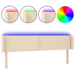 Hoofdbord LED 183x16x78/88 cm stof crèmekleurig