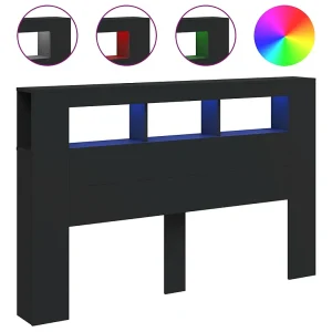Hoofdeinde met LED 160×18,5×103,5 cm bewerkt hout zwart Hoofdeinde met LED 160×18,5×103,5 cm bewerkt hout zwart