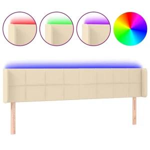 Hoofdbord LED 163x16x78/88 cm stof crèmekleurig