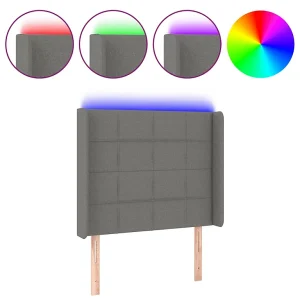 Hoofdbord LED 83x16x118/128 cm stof donkergrijs