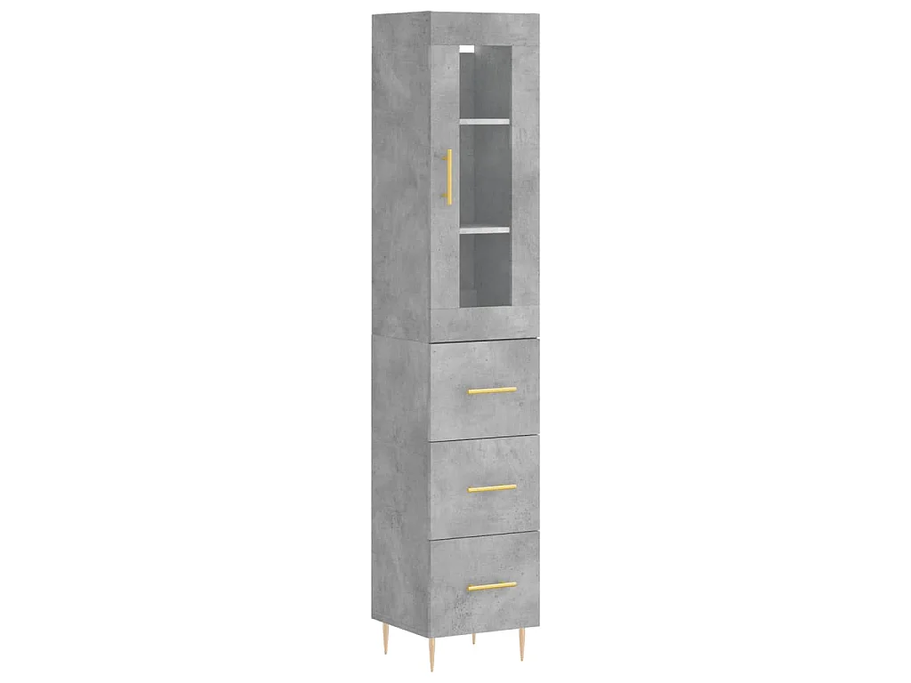 Hoge kast 34,5x34x180 cm bewerkt hout betongrijs