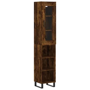 Hoge kast 34,5x34x180 cm bewerkt hout gerookt eikenkleurig Hoge kast 34,5x34x180 cm bewerkt hout gerookt eikenkleurig