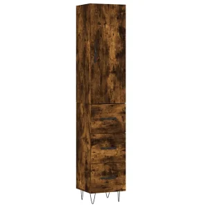 Hoge kast 34,5x34x180 cm bewerkt hout gerookt eikenkleurig Hoge kast 34,5x34x180 cm bewerkt hout gerookt eikenkleurig