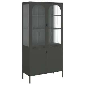 Hoge kast 90x40x180 cm glas en staal zwart Hoge kast 90x40x180 cm glas en staal zwart