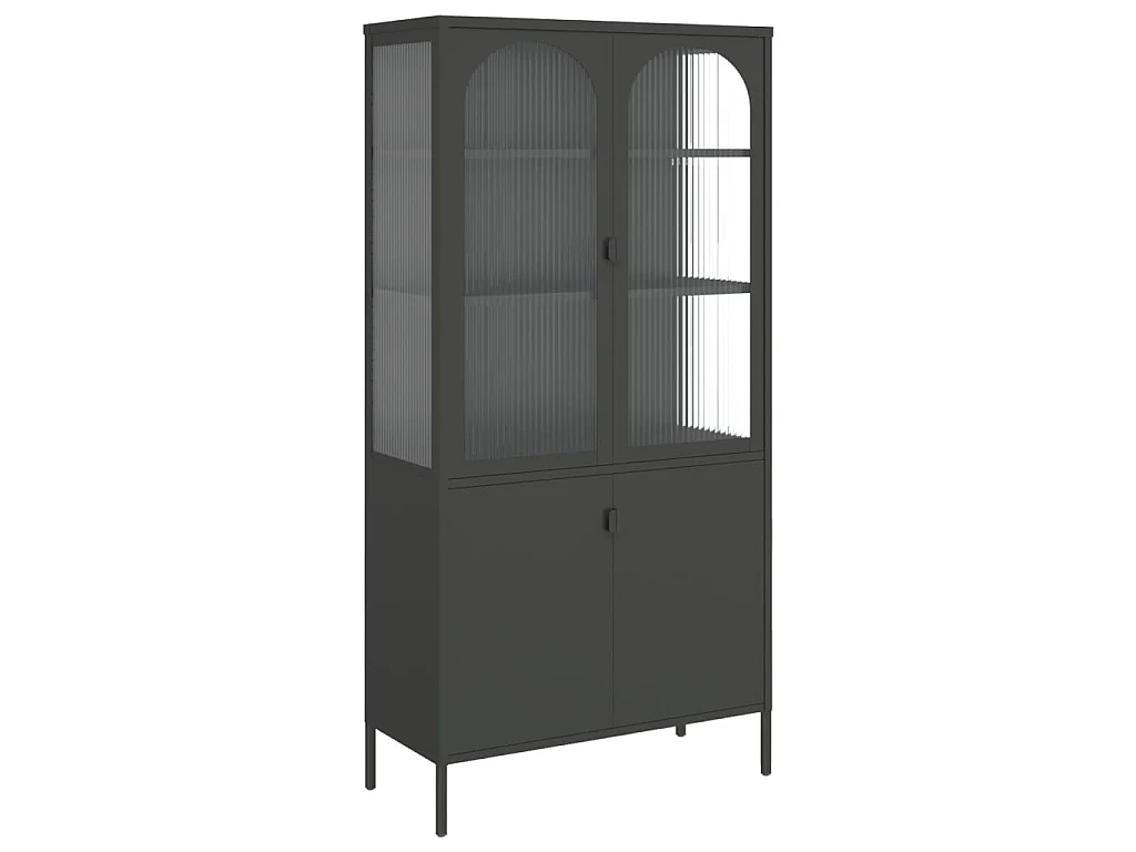 Hoge kast 90x40x180 cm glas en staal zwart