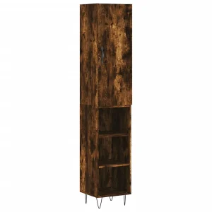 Hoge kast 34,5x34x180 cm bewerkt hout gerookt eikenkleurig Hoge kast 34,5x34x180 cm bewerkt hout gerookt eikenkleurig