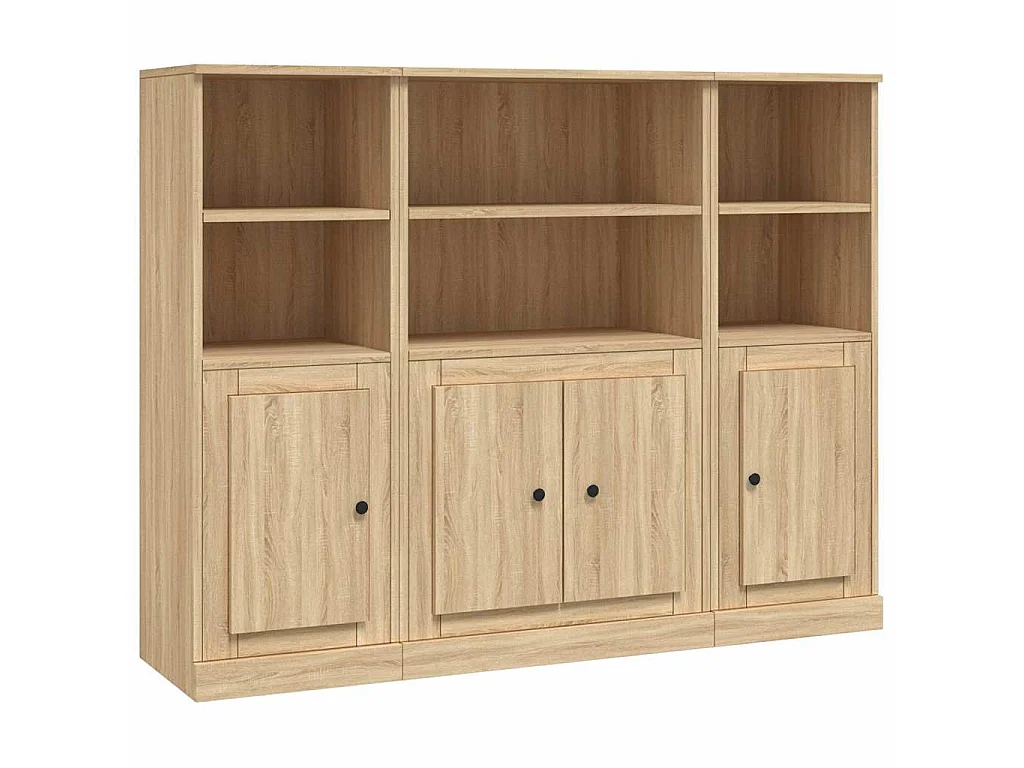 Hoge kasten 3 st bewerkt hout sonoma eikenkleurig