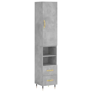 Hoge kast 34,5x34x180 cm bewerkt hout betongrijs Hoge kast 34,5x34x180 cm bewerkt hout betongrijs
