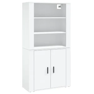 Hoge kast bewerkt hout wit