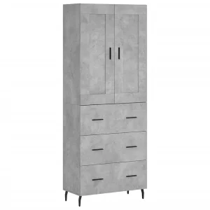Hoge kast 69,5x34x180 cm bewerkt hout betongrijs