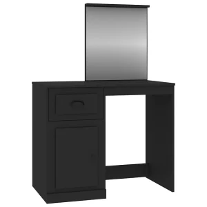 Kaptafel met spiegel 90x50x132,5 cm bewerkt hout zwart Kaptafel met spiegel 90x50x132,5 cm bewerkt hout zwart