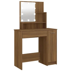 Kaptafel met LED-verlichting 86,5x35x136 cm bruin eikenkleur