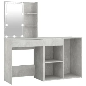 Kaptafel met kastje en LED's bewerkt hout betongrijs Kaptafel met kastje en LED's bewerkt hout betongrijs