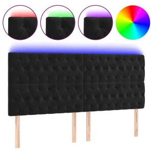 Hoofdbord LED 200x7x118/128 cm fluweel zwart