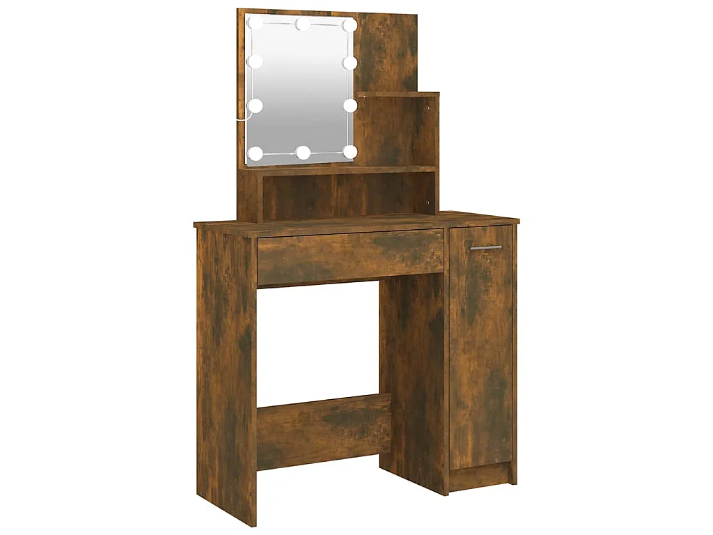 Kaptafel met LED-verlichting 86,5x35x136 cm gerookt eikenkleur