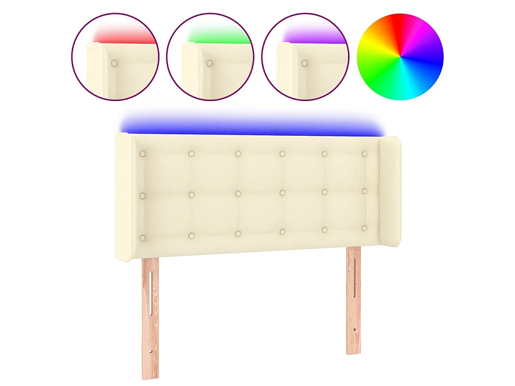Hoofdbord LED 93x16x78/88 cm kunstleer crèmekleurig