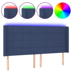 Hoofdbord LED 183x16x118/128 cm stof blauw